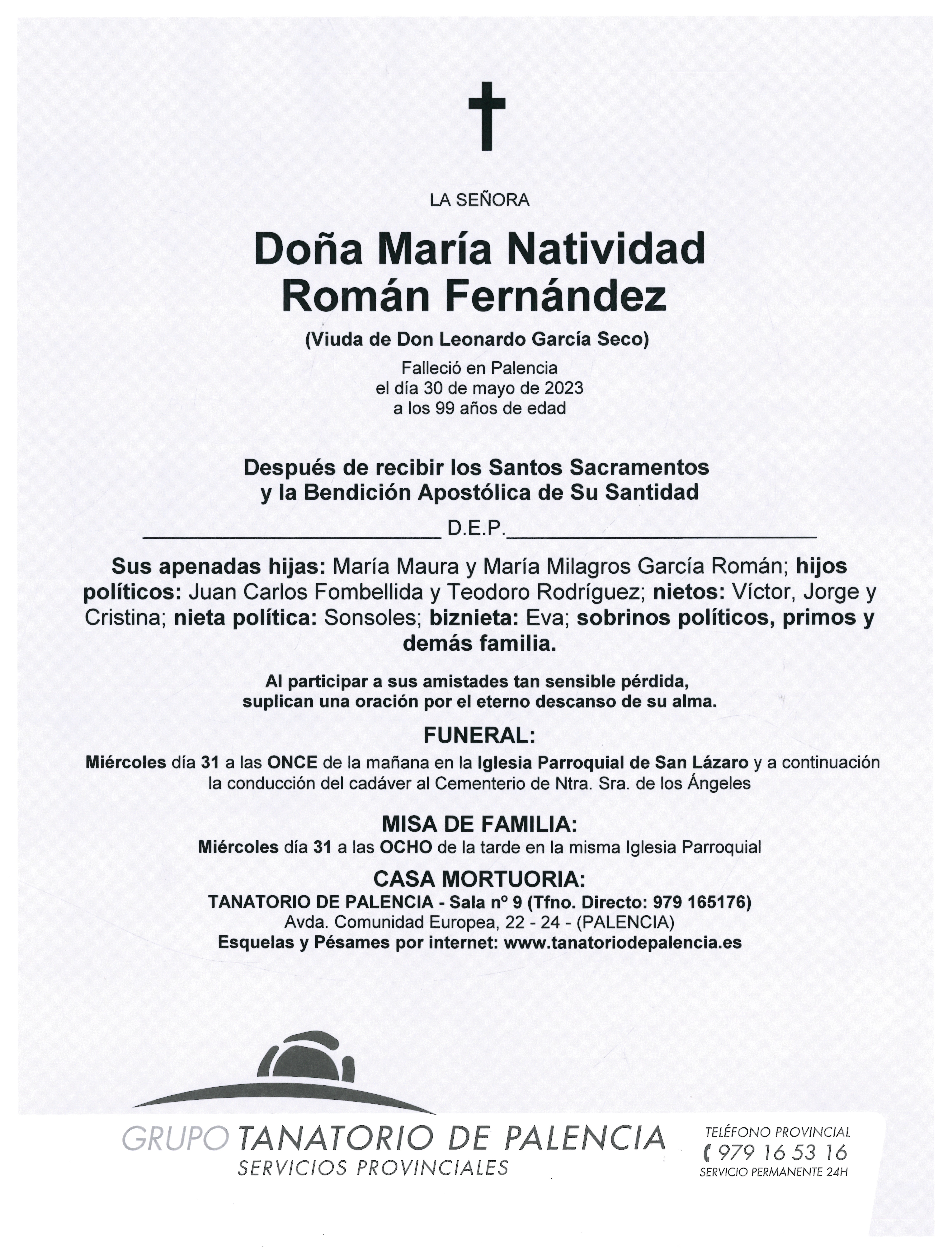 LA SEÑORA DOÑA MARÍA NATIVIDAD ROMÁN FERNÁNDEZ